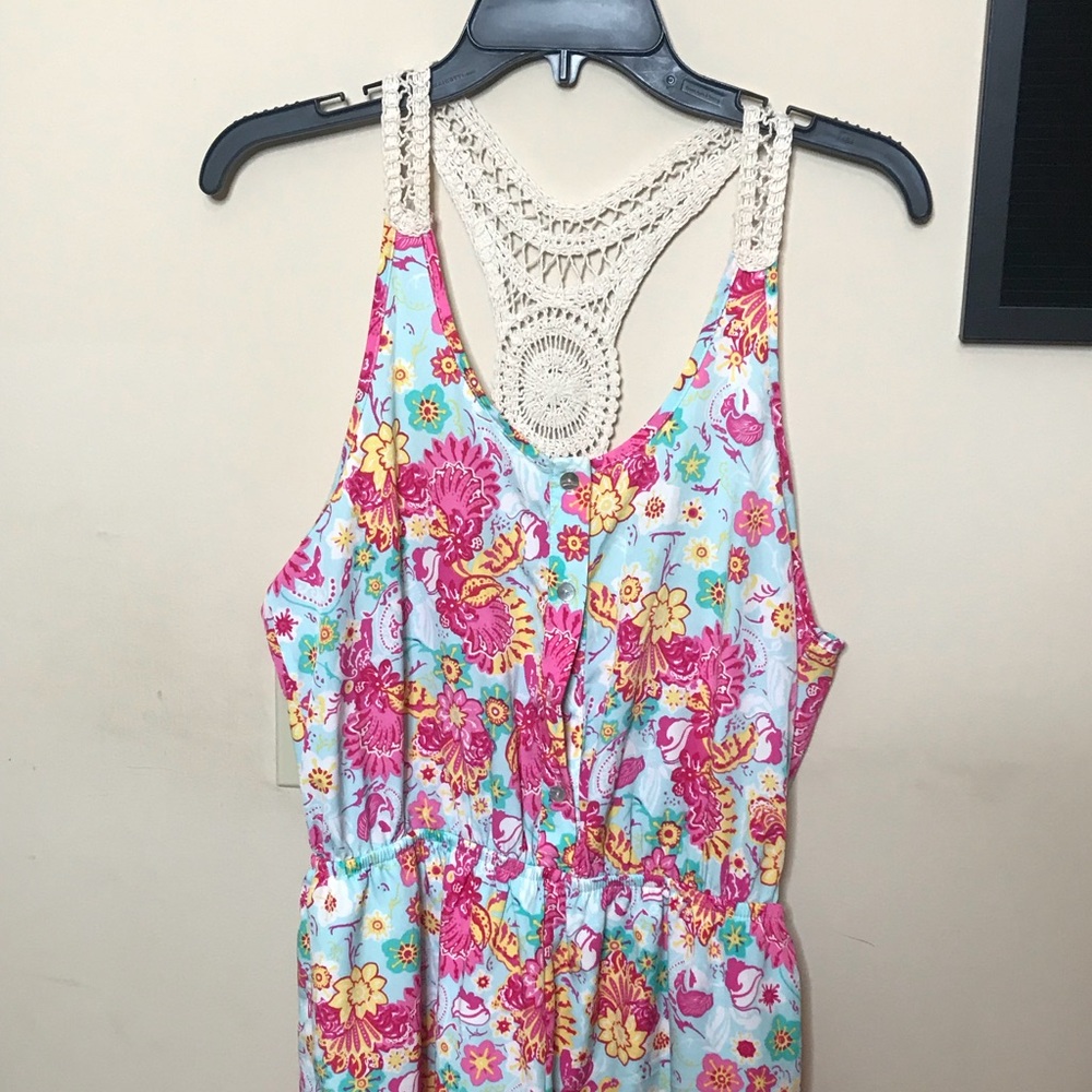 Floral Romper with Crochet back detail